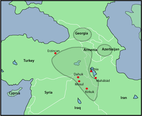 Geographical distribution of Kurdish