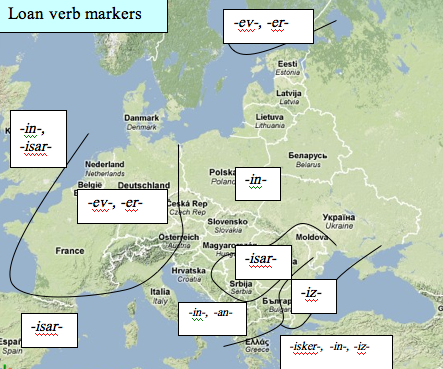 Map 6: Loan verb adaptation markers